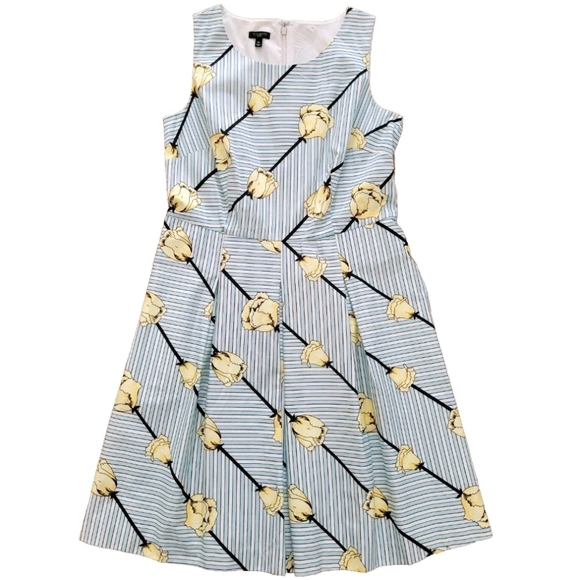 Talbots Dress Floral Stripe Fit Flare Sleeveless Lined Pockets Size 10P - Picture 1 of 16